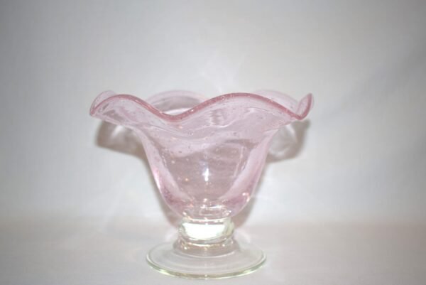 Vintage Pink Floating Bubbles Hand Blown Vase with Clear Glass Pedestal Base