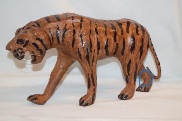 Vintage Leather Tiger Hand Painted with Glass Eyes Whiskers Canine Teeth READ - Image 2