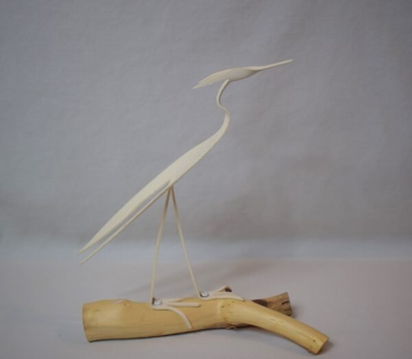 Handmade Folk Art PVC Egret Herron Bird On Wood Artist Signed Robert Morris