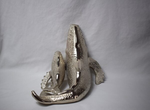 Cast Aluminum Humpback Whale Mother and Child Figurine EUC - Image 2