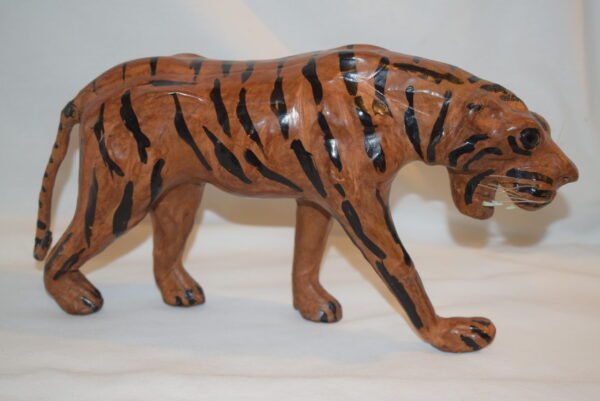 Vintage Leather Tiger Hand Painted with Glass Eyes Whiskers Canine Teeth READ