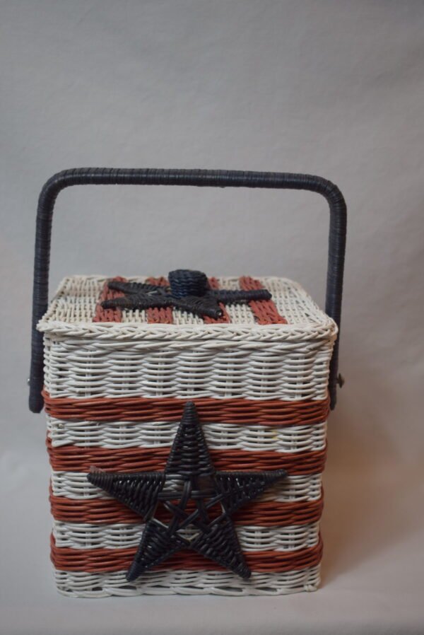 VTG Red White Blue American Lone Star Square Rattan Wicker Ice Buckle - Image 3