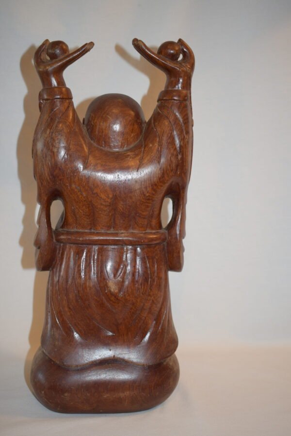 Vintage Wooden Joyful Buddha Statue 15 inches - Image 3