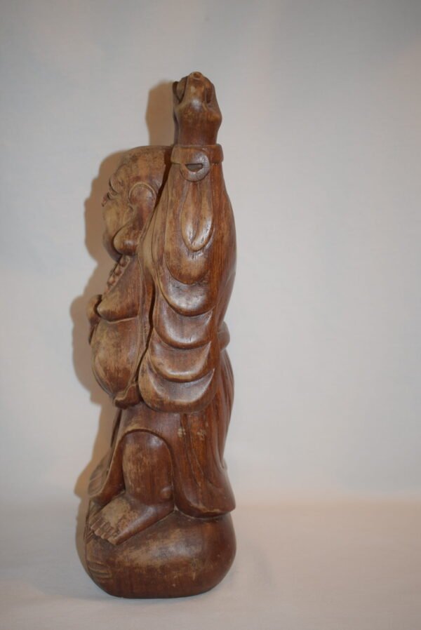 Vintage Wooden Joyful Buddha Statue 15 inches - Image 4