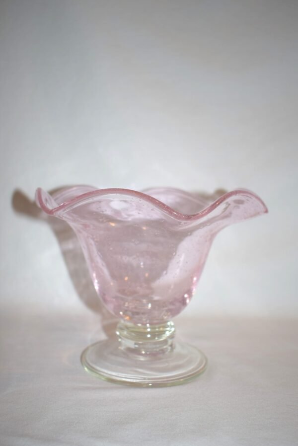 Vintage Pink Floating Bubbles Hand Blown Vase with Clear Glass Pedestal Base - Image 2