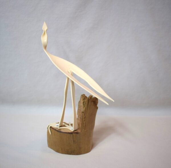 Handmade Folk Art PVC Bird Egret Herron on Wood Stump Signed Robert Morris - Image 2