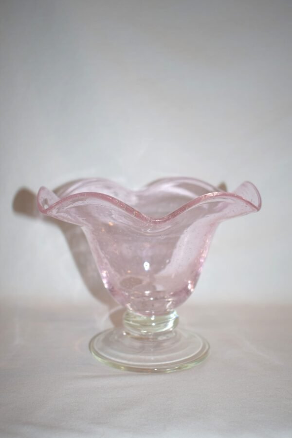 Vintage Pink Floating Bubbles Hand Blown Vase with Clear Glass Pedestal Base - Image 3