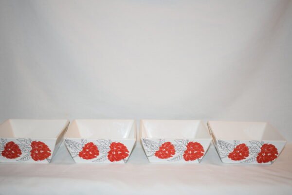 Set of 4 Windham Park Tableware Porcelain Square Red Flower Bowls