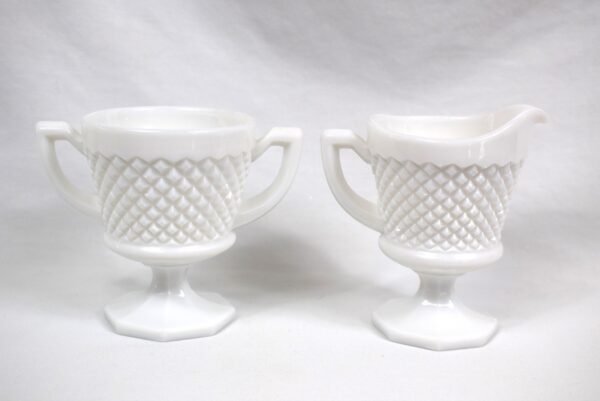 Vintage English Westmoreland Milk Glass Hobnail Pedestal Cream and Sugar Set - Image 2