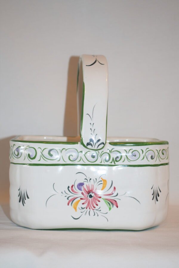 Vintage #190 RCCL Portugal Hand Painted Floral Ceramic Basket