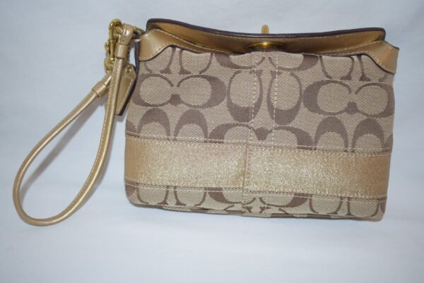 Vintage Coach Signature Brown C Print Gold Stripe Wristlet Turn Lock F0882-42026 - Image 3