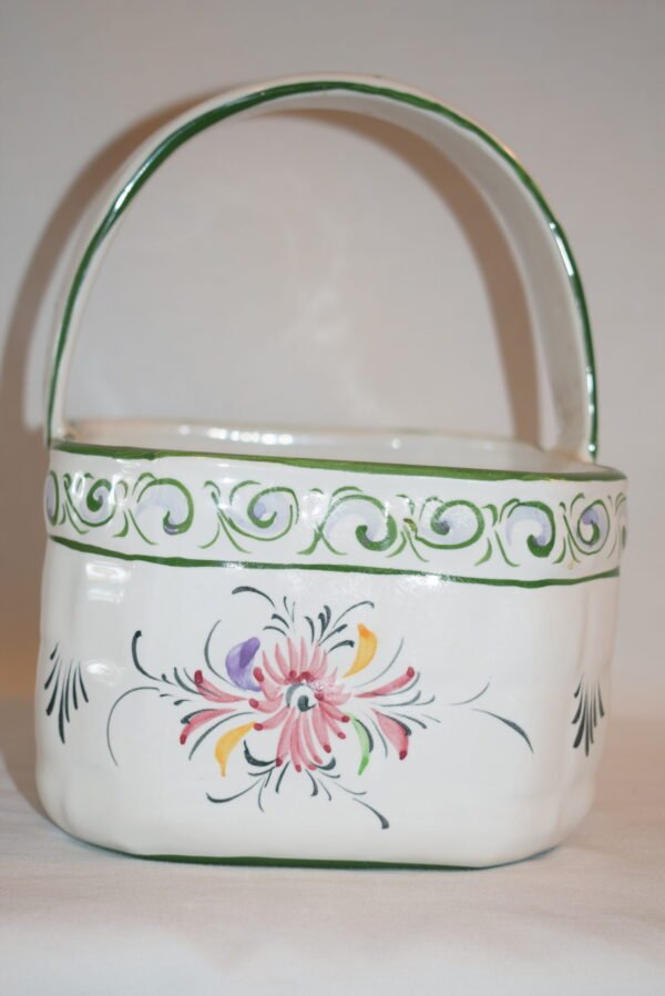 Vintage #190 RCCL Portugal Hand Painted Floral Ceramic Basket - Image 2