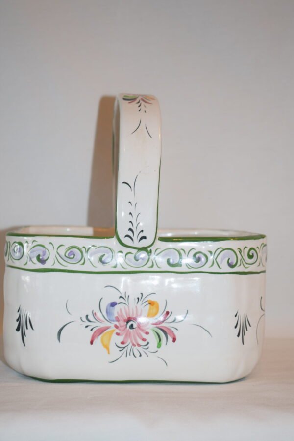 Vintage #190 RCCL Portugal Hand Painted Floral Ceramic Basket - Image 3