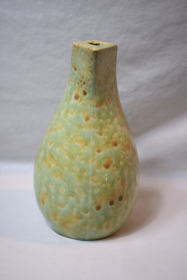 Vintage Pottery Chartreuse Green Square Neck Vase