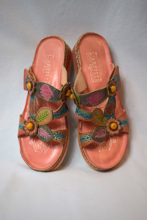 Spring Step L'Artiste Pink Floral Adjustable Slide On Sandals Size 7