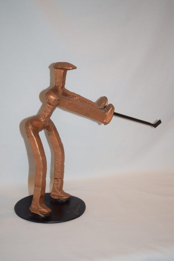 Signed Railroad Spike Sculpture Welded Golf Man