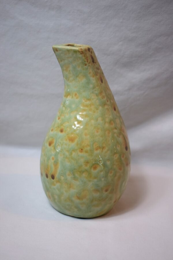 Vintage Pottery Chartreuse Green Square Neck Vase - Image 2