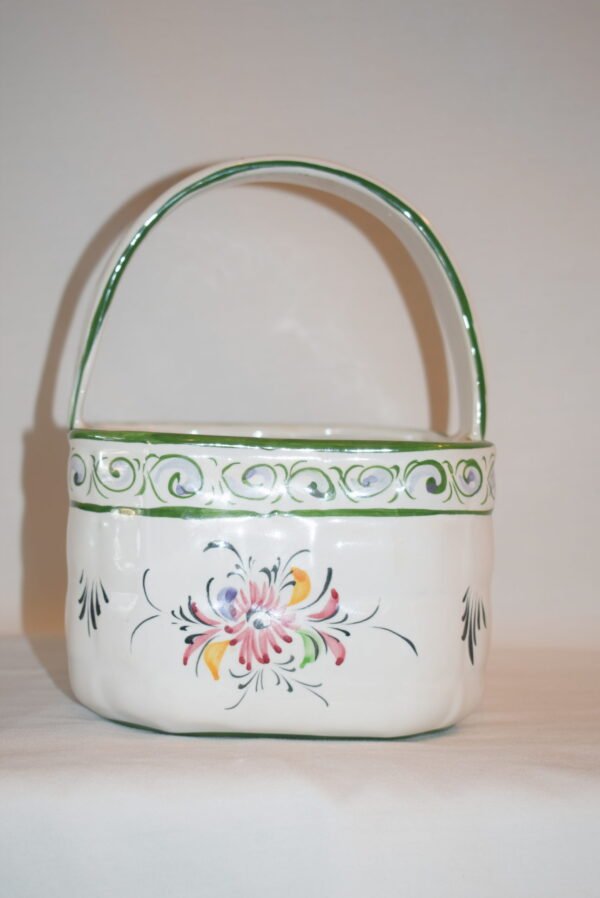 Vintage #190 RCCL Portugal Hand Painted Floral Ceramic Basket - Image 4