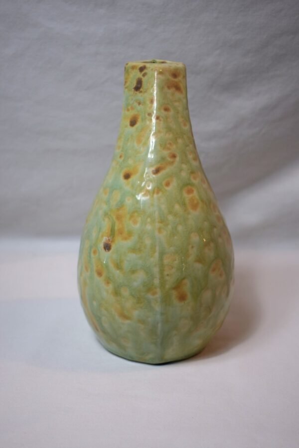 Vintage Pottery Chartreuse Green Square Neck Vase - Image 3