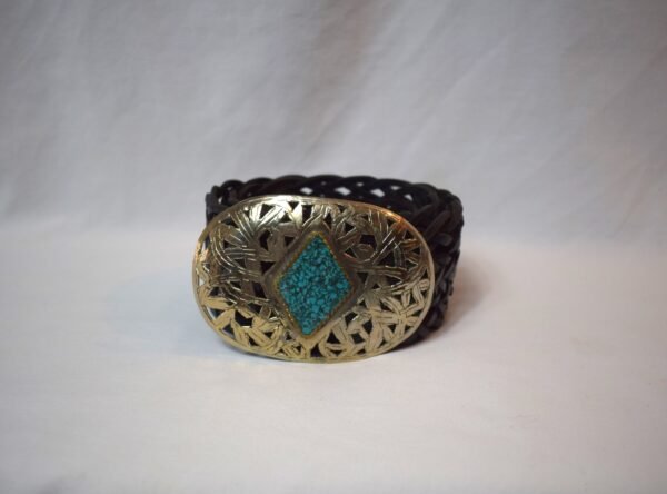 VTG Chicos Braided Leather Belt with Silvertone Buckle with Turquoise Decoration