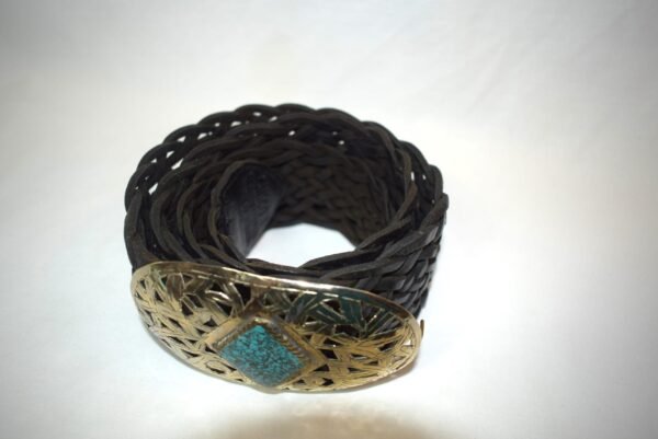 VTG Chicos Braided Leather Belt with Silvertone Buckle with Turquoise Decoration - Image 4