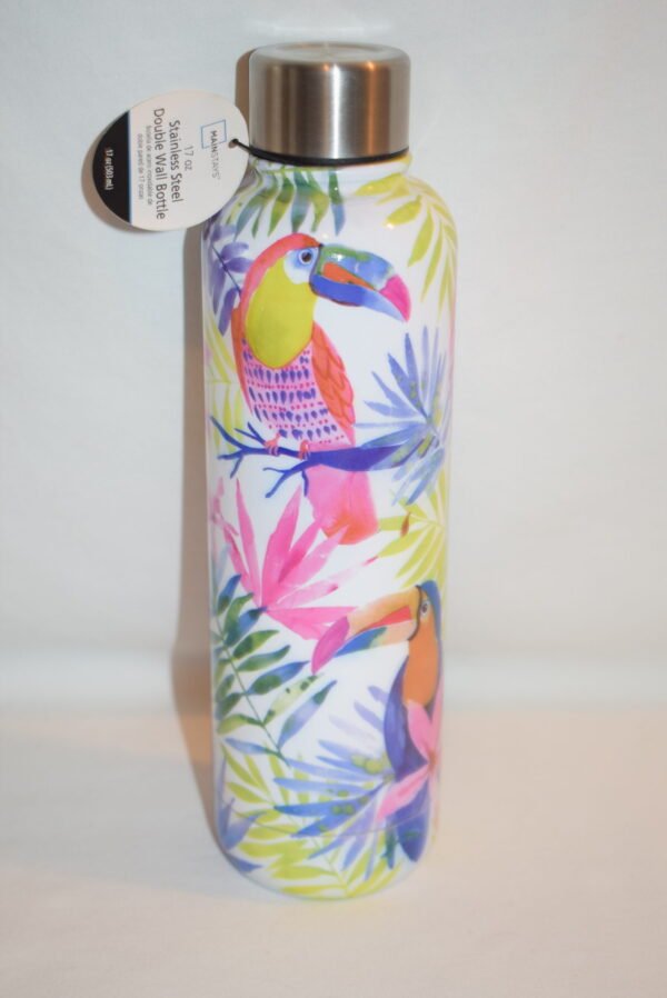 NWT MainStays 17oz Stainless Steel Double Wall Bottle Floral Toucans Hydration