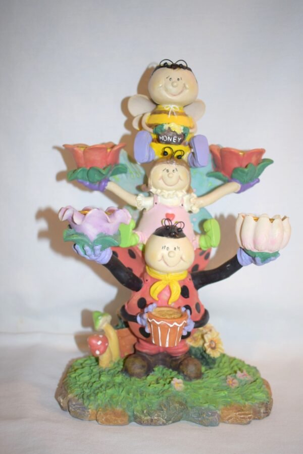 Honey Bee, Butterfly, Lady Bug Totem Pole 5 Tapir Springtime Candle Stick Candleholder