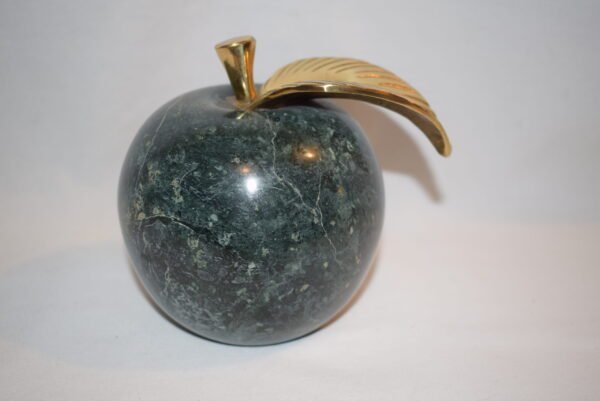 Vintage Green Apple Polished Marble Paper Weight Brass Stem Brass Leaf