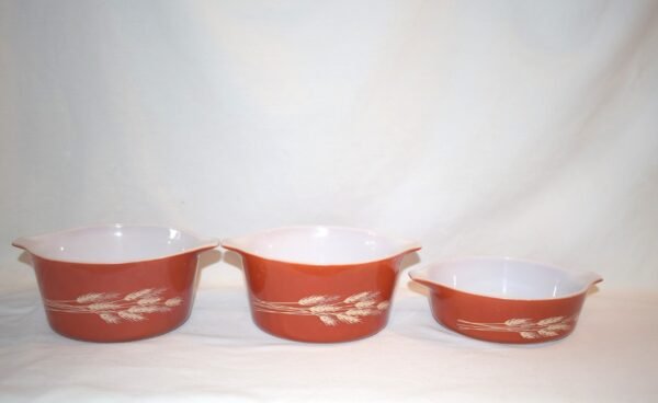 VTG Set of 3 PYREX Autumn Harvest Wheat Bowls 2# 473B 1# 471B No Lids - Image 3
