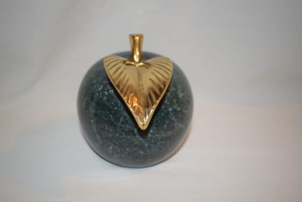 Vintage Green Apple Polished Marble Paper Weight Brass Stem Brass Leaf - Image 2
