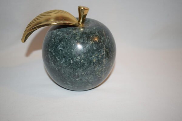 Vintage Green Apple Polished Marble Paper Weight Brass Stem Brass Leaf - Image 3