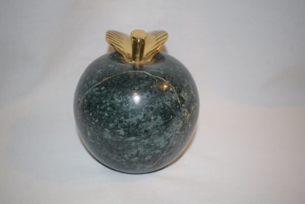 Vintage Green Apple Polished Marble Paper Weight Brass Stem Brass Leaf - Image 4