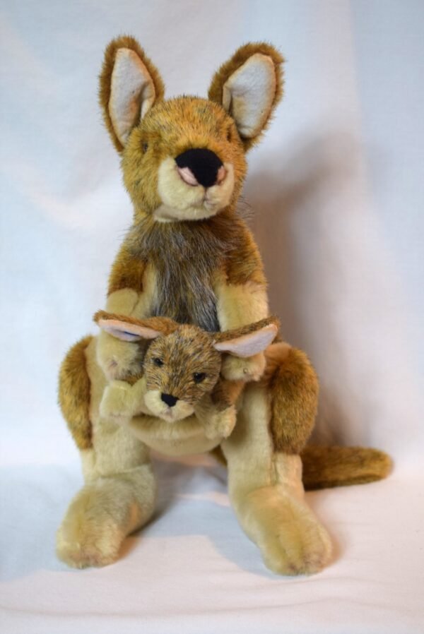 Vintage 13 Inch Kangaroo Mother and Baby Plush Realistic