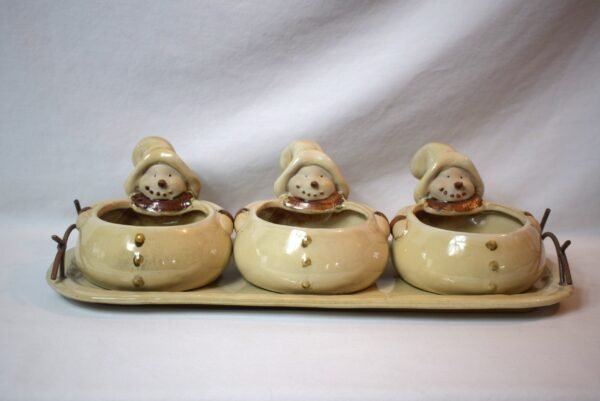 Kirklands Home Woodland Collection Snowman Triple Server Bowls With Tray