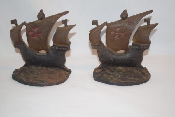 Vintage Pair Cast Iron Old World Maritime Clipper Ship Bookends