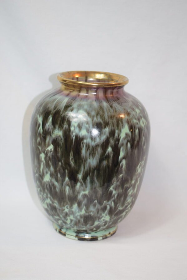 Vintage Fohr-Ceramic Germany Black Green Gold Vase