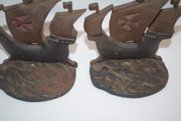 Vintage Pair Cast Iron Old World Maritime Clipper Ship Bookends - Image 5