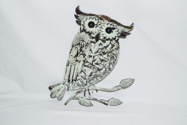 Metal Owl Wall Hanging Decoration with Head Motion 13 Inch