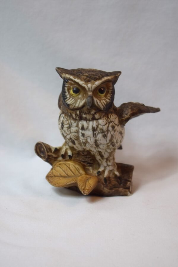 Vintage Home Interiors Woodland Great Horned Owl on Log #1114 EUC