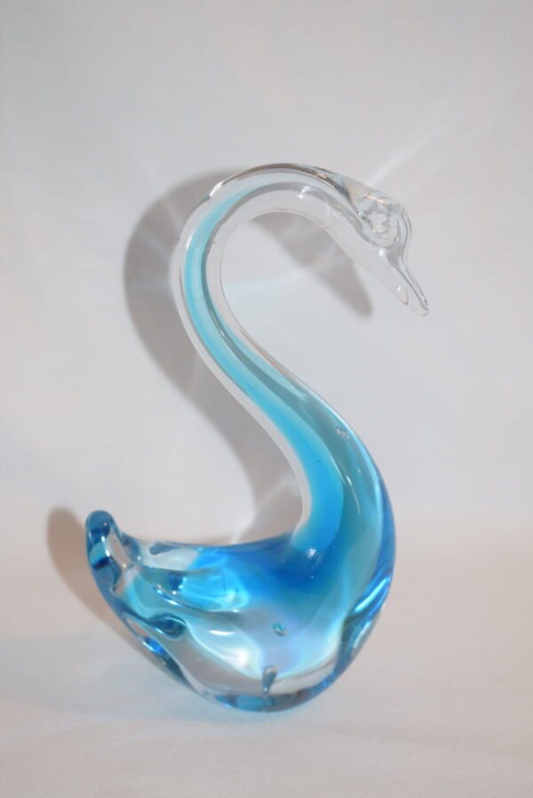 Vintage Hand Blown Blue Art Glass Swan Bird Figurine