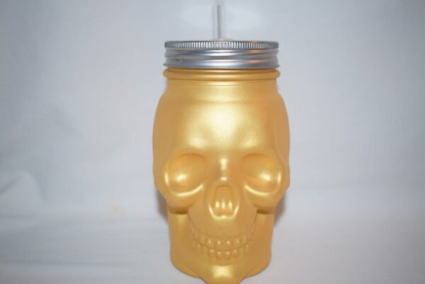 Glass Gold Day of the Dead Sugar Skull Sippy Mason Jar