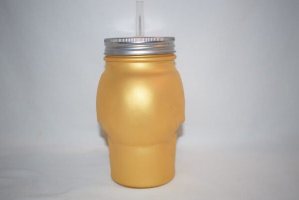 Glass Gold Day of the Dead Sugar Skull Sippy Mason Jar - Image 3