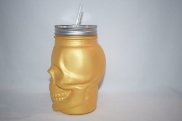 Glass Gold Day of the Dead Sugar Skull Sippy Mason Jar - Image 4