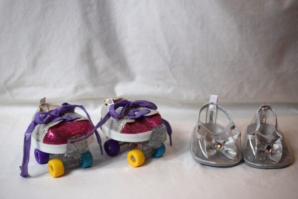 Pair Build A Bear Shoes Tennis Shoes with Roller Skates Silver High Heel Sandals