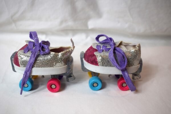 Pair Build A Bear Shoes Tennis Shoes with Roller Skates Silver High Heel Sandals - Image 3