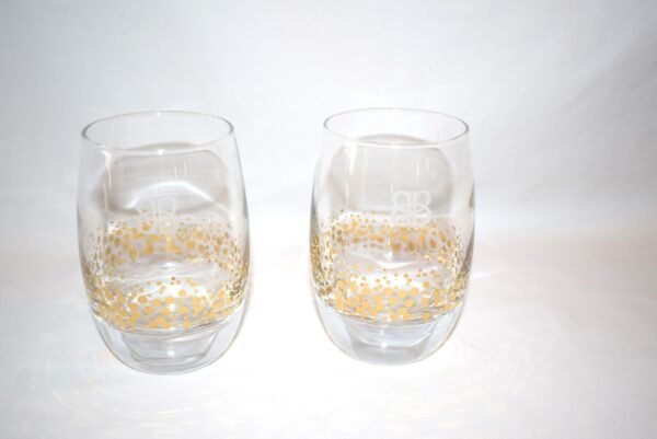 Pair Baileys Irish Cream Clear Glass Gold Confetti Polkadot Tumblers Rock Glass