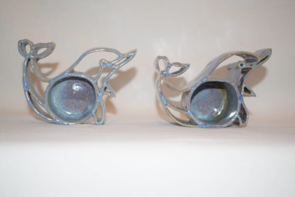 Pair Bay Pottery Dolphin Drip Glaze Candlepots Votive TeaLight Candle Holders - Image 3