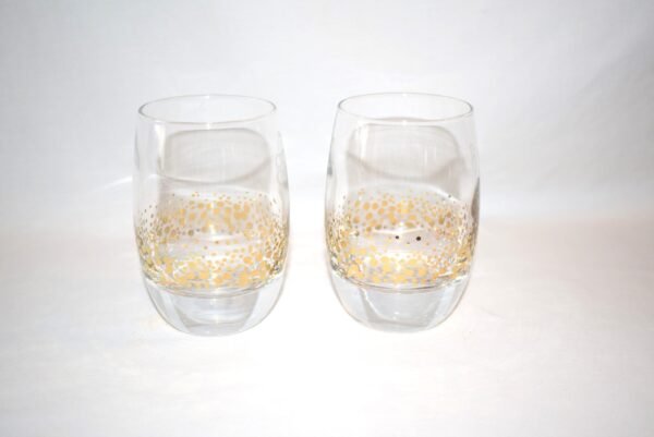 Pair Baileys Irish Cream Clear Glass Gold Confetti Polkadot Tumblers Rock Glass - Image 2