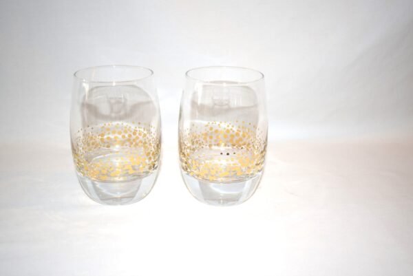 Pair Baileys Irish Cream Clear Glass Gold Confetti Polkadot Tumblers Rock Glass - Image 3