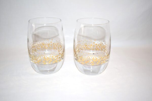 Pair Baileys Irish Cream Clear Glass Gold Confetti Polkadot Tumblers Rock Glass - Image 4